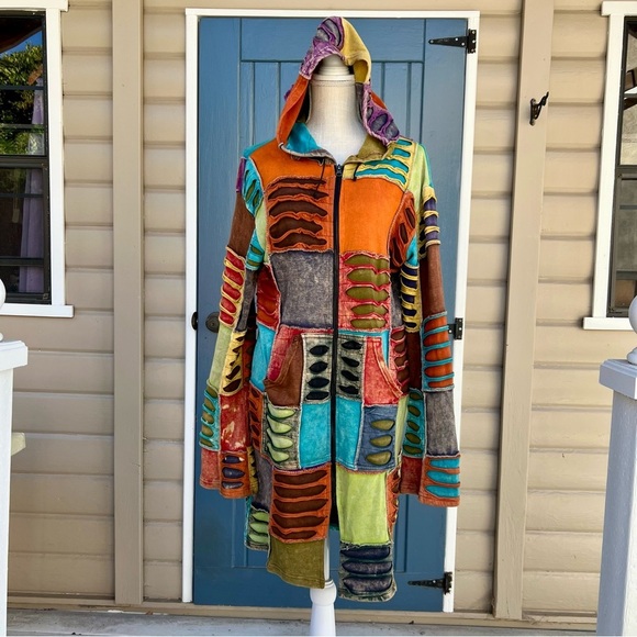 KPC Tops - KPC Boho Colorful Patchwork Hooded Jacket Women’s Size Large